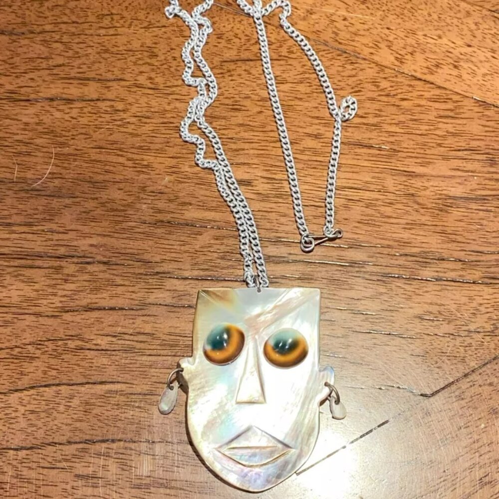 12” Long Abalone Shell Native Mask Necklace